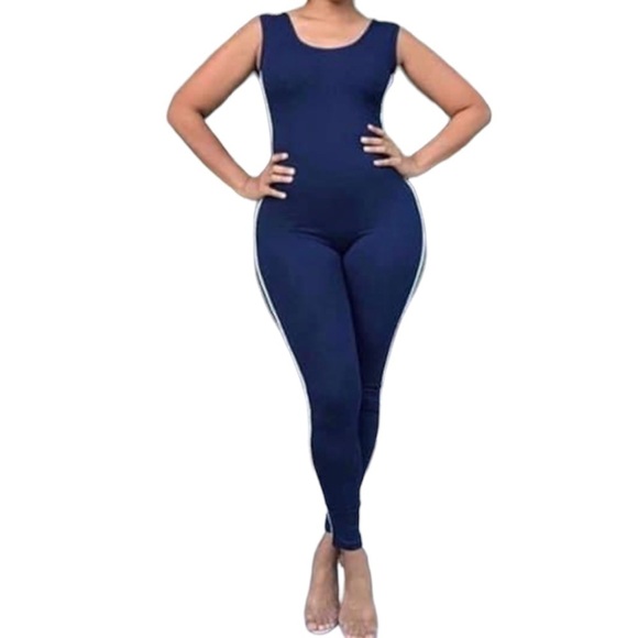 Catsuit. Navy with white stripes. NWOT - Picture 1 of 2